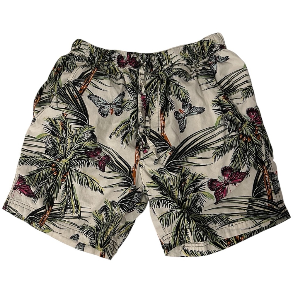 Massive Men's S Tropical Elastic Waist 100% Cotton Shorts Volley Butterfly EUC